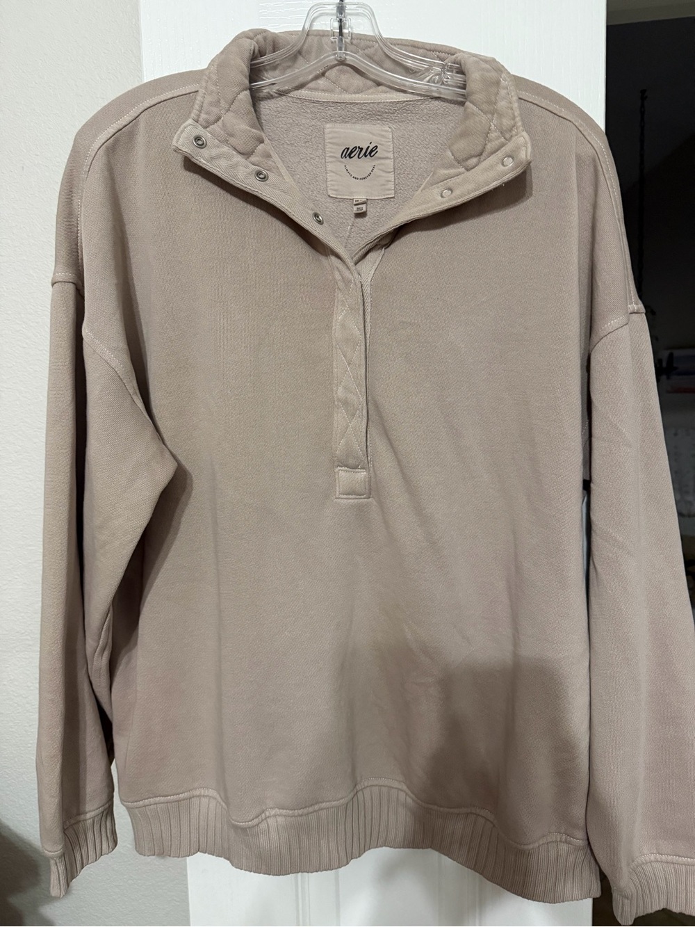 Aerie Quilted Snap-Front Half-Zip Pullover - Taupe XS nwt